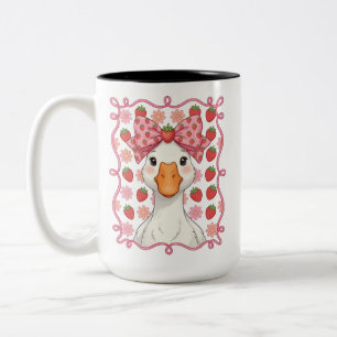 Caneca De Café Em Dois Tons Ganso de Morango Feminino para o Verão com Laço