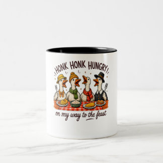 Caneca De Café Em Dois Tons Gansos Famintos! Design de Ação de Graças de Ganso