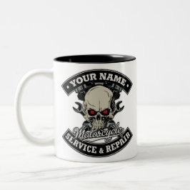 Caneca De Café Em Dois Tons Garagem de Motocicleta Caveira Mecânico Ciclista N