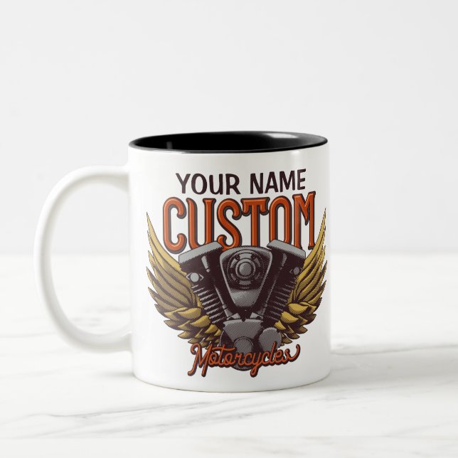 Caneca De Café Em Dois Tons Garagem Personalizada de Eagle Wings Biker (Esquerda)