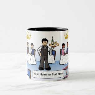 Caneca De Café Em Dois Tons Garçom, Cartoon de Jantar Formal