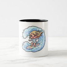 Garota de Surf Kawaii Fofo Onda do Oceano Praia de