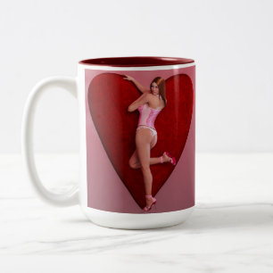 Caneca De Café Em Dois Tons Garota do Namorados Apaixonada em um Corset