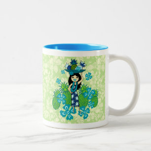 Caneca De Café Em Dois Tons Garota do Pineapple Luau Havaiano