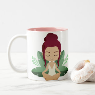 Caneca De Café Em Dois Tons Garota Yoga calma bem-estar edificante arte mindfu