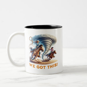 Caneca De Café Em Dois Tons Garotas-Vacas Ropando Tornado "Nós Temos Isto!"