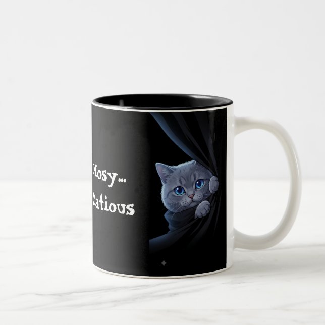 Caneca De Café Em Dois Tons Gatinho Curioso de Olhos Azuis (Direita)