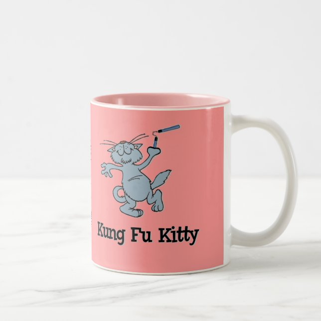 Caneca De Café Em Dois Tons Gatinho de Kung Fu (Direita)