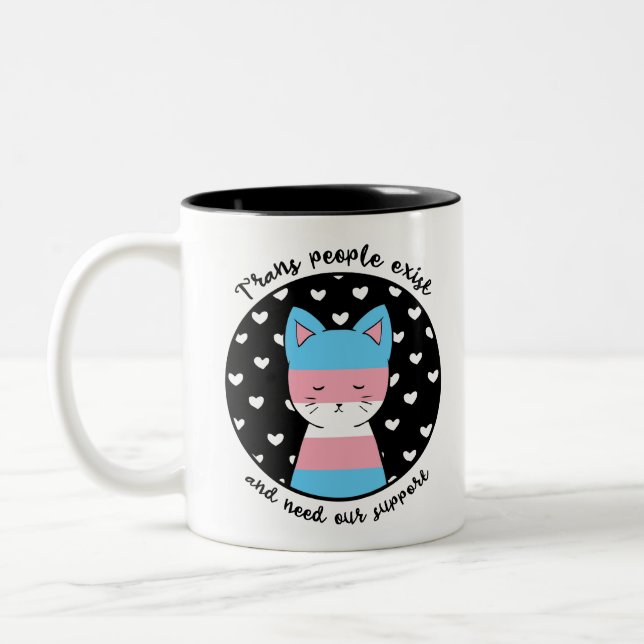 Caneca De Café Em Dois Tons Gatinho do apoio do Transgender (Esquerda)