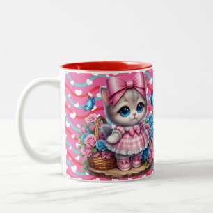 Caneca De Café Em Dois Tons Gatinho do Dia dos Namorados 