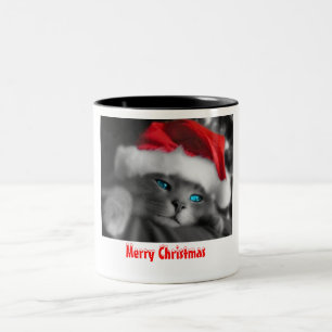Caneca De Café Em Dois Tons Gatinho do Natal