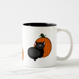 Caneca De Café Em Dois Tons Gatinho e abóbora do Dia das Bruxas