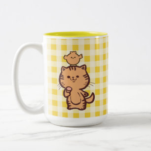 Caneca De Café Em Dois Tons Gatinho e frango pequeno