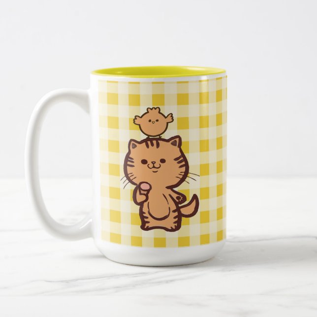 Caneca De Café Em Dois Tons Gatinho e frango pequeno (Esquerda)