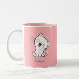 Caneca De Café Em Dois Tons Gatinho Fofinho & Coração em Rosa