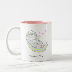 Caneca De Café Em Dois Tons Gatinho Fofo com Coração na Rede