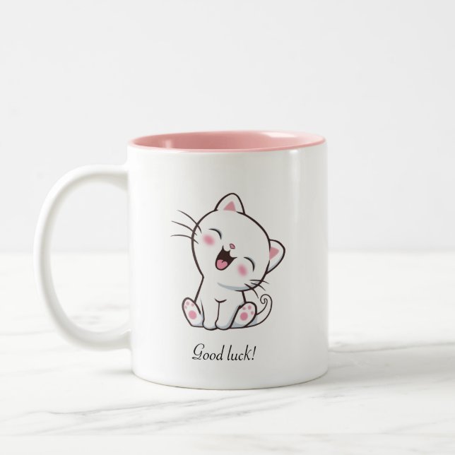 Caneca De Café Em Dois Tons Gatinho Fofo & Coração em Branco (Esquerda)