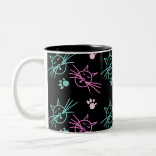 Caneca De Café Em Dois Tons Gatinho Fofo Desenho Rosa Azul-marinho Preto 