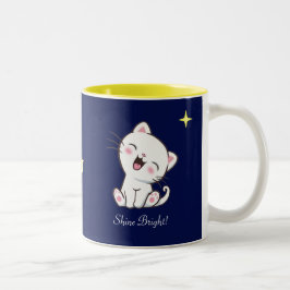 Caneca De Café Em Dois Tons Gatinho Fofo & Estrela em Azul