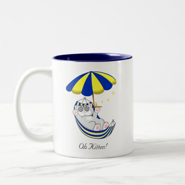 Caneca De Café Em Dois Tons Gatinho Fofo no Rede (Esquerda)