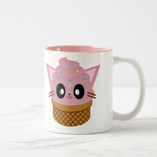 Caneca De Café Em Dois Tons gatinho kawaii cone de sorvete gato miau