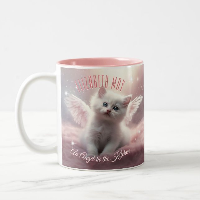 Caneca De Café Em Dois Tons Gatinho Rosa Bonito Personalizado (Esquerda)