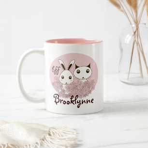 Caneca De Café Em Dois Tons Gatinho-Rosa Coelhinho-Coelhinho-De-Boca-Cola Amig