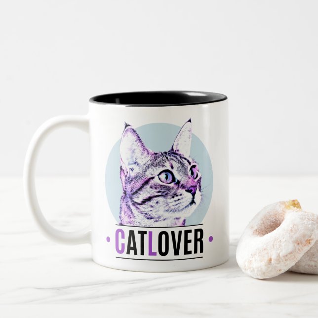 Caneca De Café Em Dois Tons Gatinho rosa e preto (Com Donut)