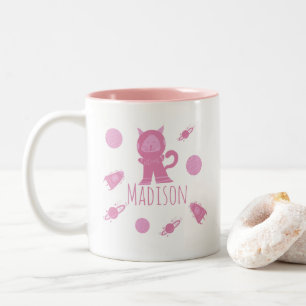 Caneca De Café Em Dois Tons Gatinho Rosa Gato Espacial Nome