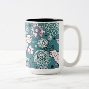 Caneca De Café Em Dois Tons Gatinho Rosa Rosa Fundido Padrado De Café Mug