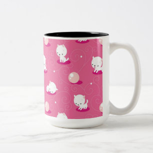 Caneca De Café Em Dois Tons Gatinhos cor-de-rosa com Gatinho bonito Padrões de