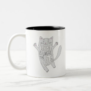 Caneca De Café Em Dois Tons Gatinhos De Cartoon Desenhados À Mão Imagens De 