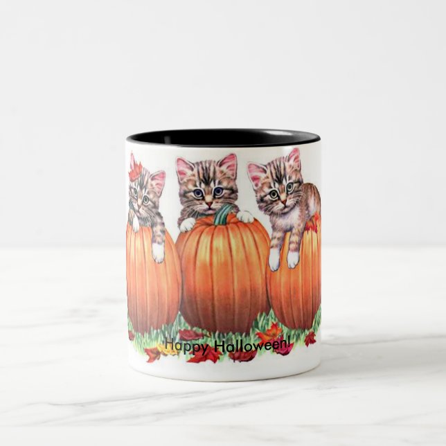 Caneca De Café Em Dois Tons Gatinhos em Pumpkins para o Dia das Bruxas (Centro)