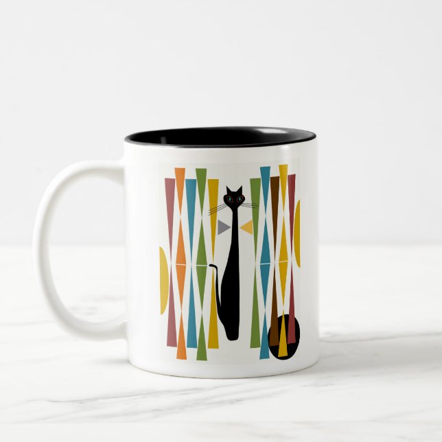 Caneca De Café Em Dois Tons Gato 2 da arte de MidMod (Esquerda)