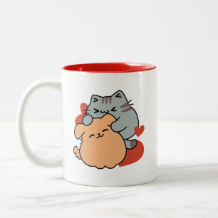 Caneca De Café Em Dois Tons Gato Adorável e Cachorro Abraço - Meow & Woof Desi