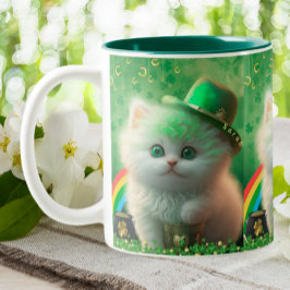 Caneca De Café Em Dois Tons Gato-Arco-Íris, Dia de São Patrício, Dourado Perso