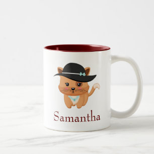 Caneca De Café Em Dois Tons Gato bonito