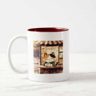 Caneca De Café Em Dois Tons Gato Bonito a gostar de café no Café Cozy
