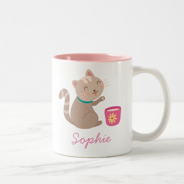 Caneca De Café Em Dois Tons Gato bonito com desenho animado (Direita)