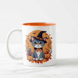 Caneca De Café Em Dois Tons Gato Bonito de Halloween