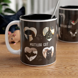Caneca De Café Em Dois Tons Gato Bonito Imprime Pet Photo Collage Coffee Mug