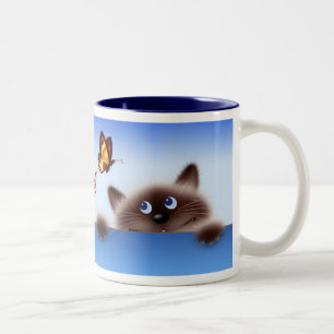Caneca De Café Em Dois Tons Gato & borboleta