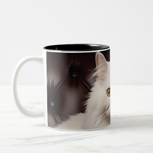 Caneca De Café Em Dois Tons Gato branco majestoso (Esquerda)