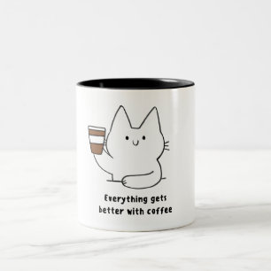 Caneca De Café Em Dois Tons Gato Branco Tudo Melhora Com O Café