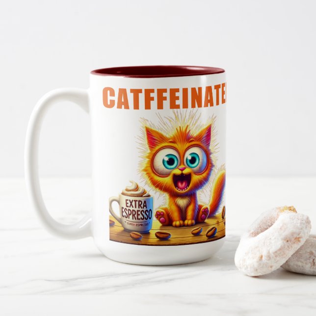 CANECA DE CAFÉ EM DOIS TONS GATO CAFÉINADO (Com Donut)