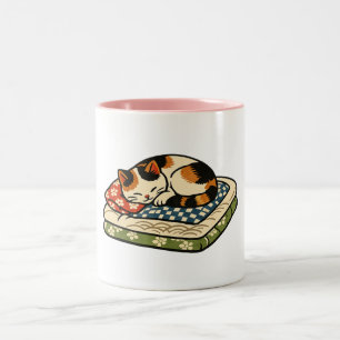 Caneca De Café Em Dois Tons Gato Calico Adormecido Fofo em C Japonês Tradicion