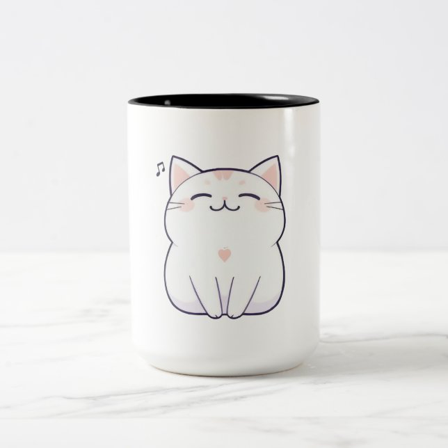 Caneca De Café Em Dois Tons Gato Cantando com Nota Musical Design Kawaii (Centro)