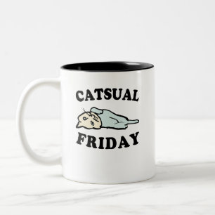 Caneca De Café Em Dois Tons Gato Casual de Sexta-Feira Casual