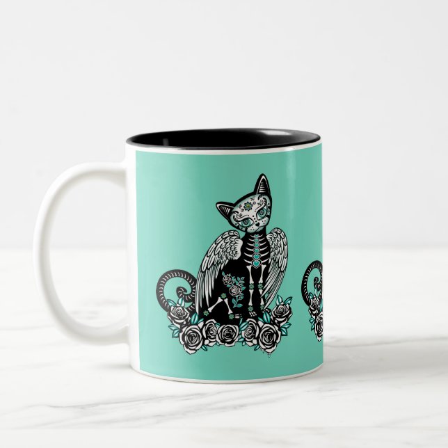Caneca De Café Em Dois Tons Gato Caveira Açucarada (Esquerda)