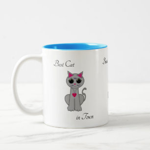 Caneca De Café Em Dois Tons Gato Cinza Fofo